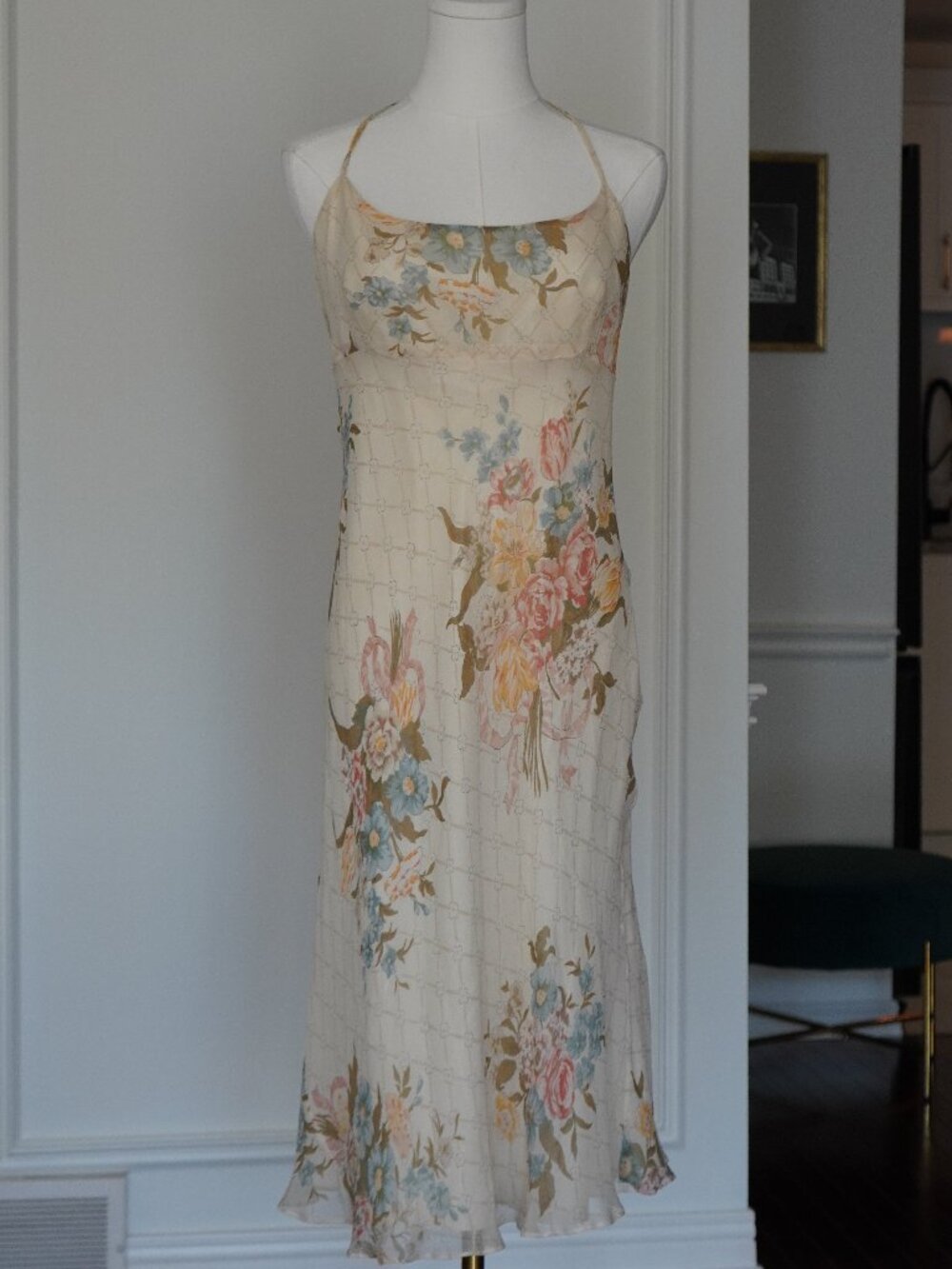 Lauren Ralph Lauren Silk Floral Slip Dress Bias Cut Cottagecore Coquette Y2K Sz